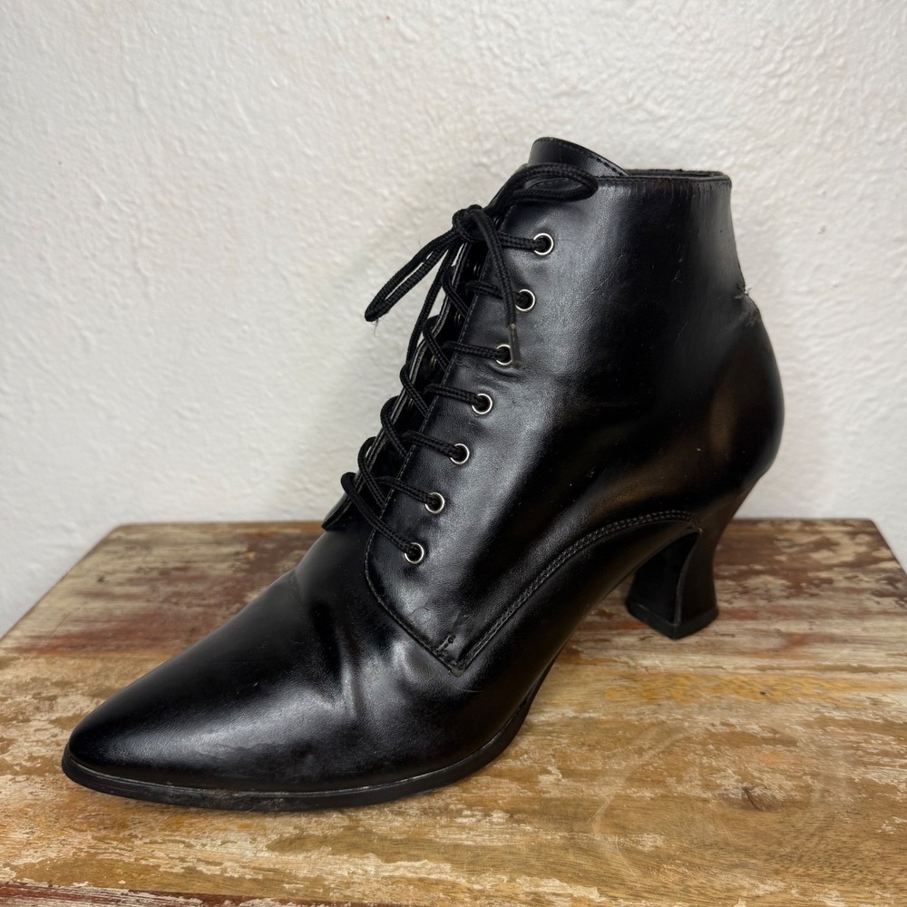 Funtasma Women's 6 Victorian Ankle Boots Black Faux Leather Witchy Whimsigoth